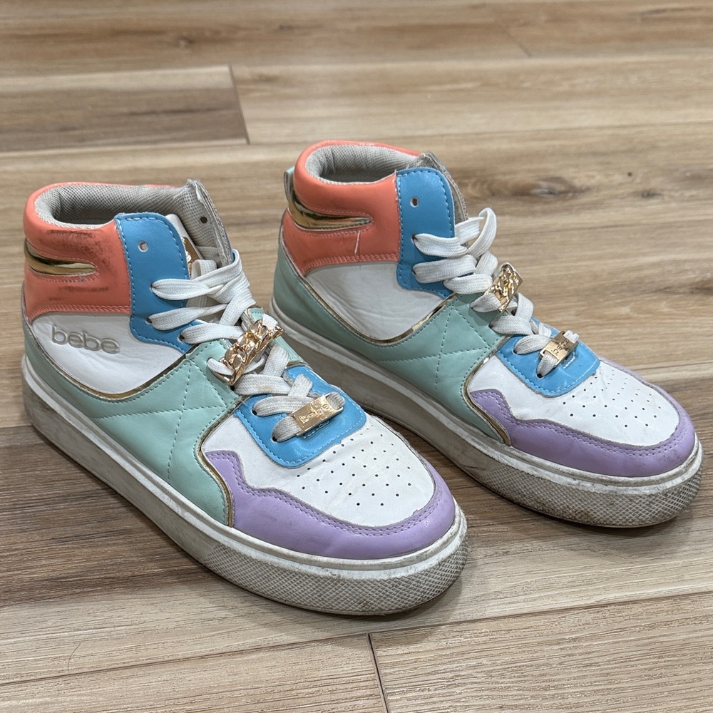 bebe Monah Pastel High-Top Sneakers with Gold Accents
